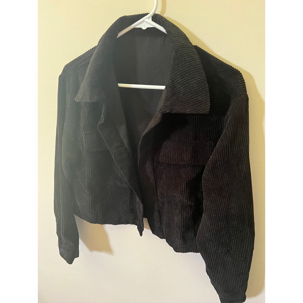 Womens Black Cropped Corduroy Jacket - Picture 2 of 6